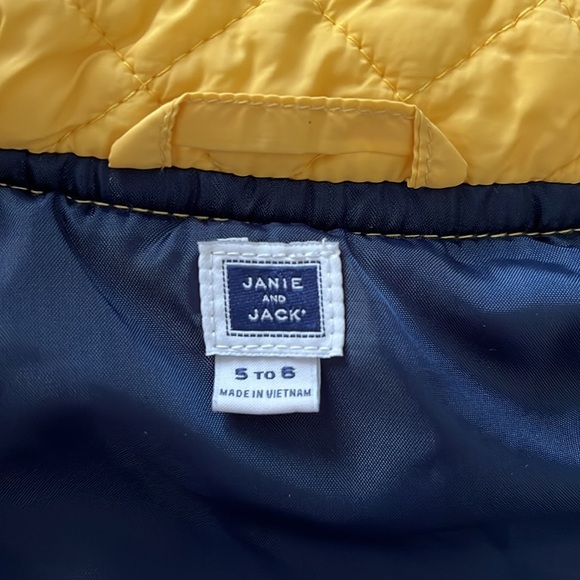 Janie and Jack Golden Adventure Kids 5/6 Navy Yellow Quilted Sherpa Vest - Picture 5 of 6